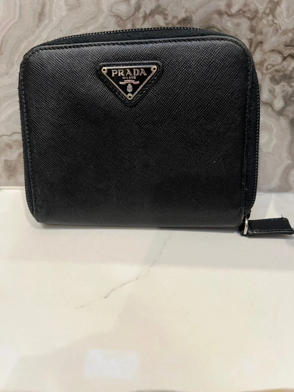 Prada Black Saffiano Leathet Zip Around Bifold Wallet